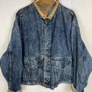 Vintage Levi Strauss Denim Acid Wash Corduroy Trim Jean Jacket Size XL